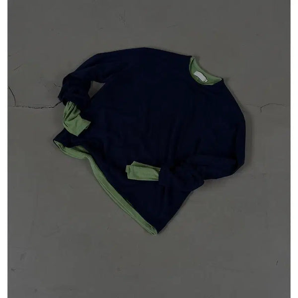 [BUNJANG] Roain Layered T-Shirts (2-Piece Bundle Set) - Green (L), Navy (M) / 로아인 레이어드 티셔츠 2장 일괄판매