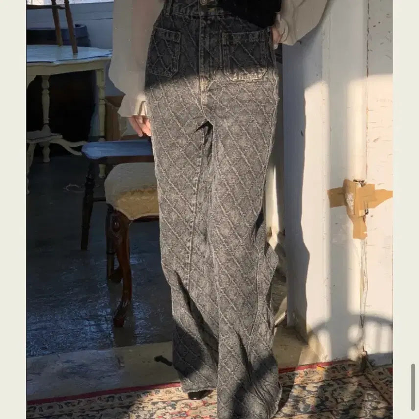 [BUNJANG] Seokookie Check Denim Jeans Grey XS / 서쿠키 체크진 그레이 XS 사이즈