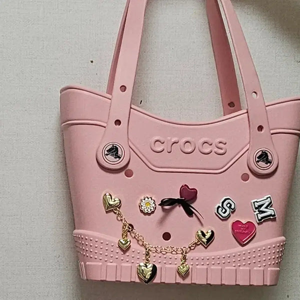 [BUNJANG] Crocs Pink Tote Bag with Jibbitz / 크록스 핑크 토트백 지비츠