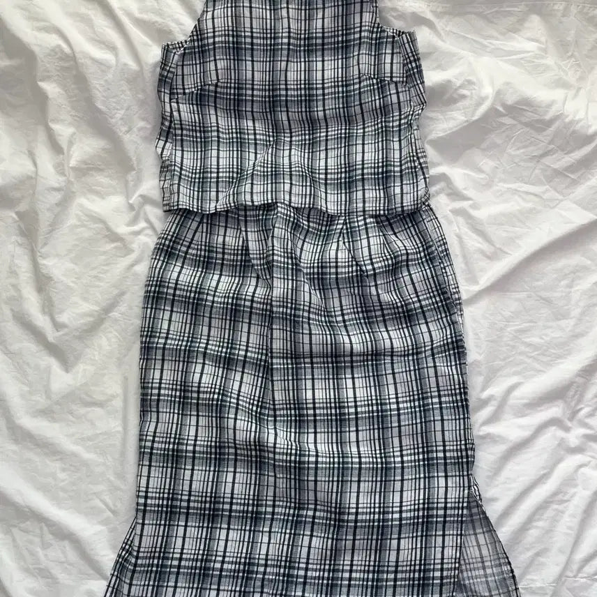 [BUNJANG] Check Pattern Bustier Two-Piece Set / 체크 패턴 뷔스티에 투피스 셋업