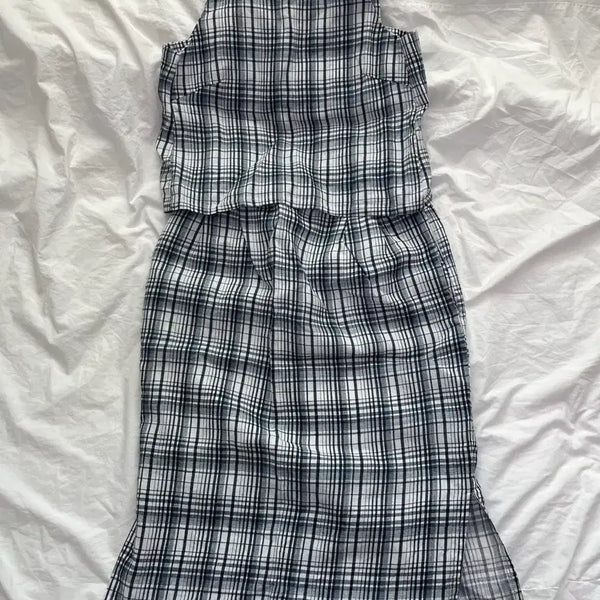 [BUNJANG] Check Pattern Bustier Two-Piece Set / 체크 패턴 뷔스티에 투피스 셋업