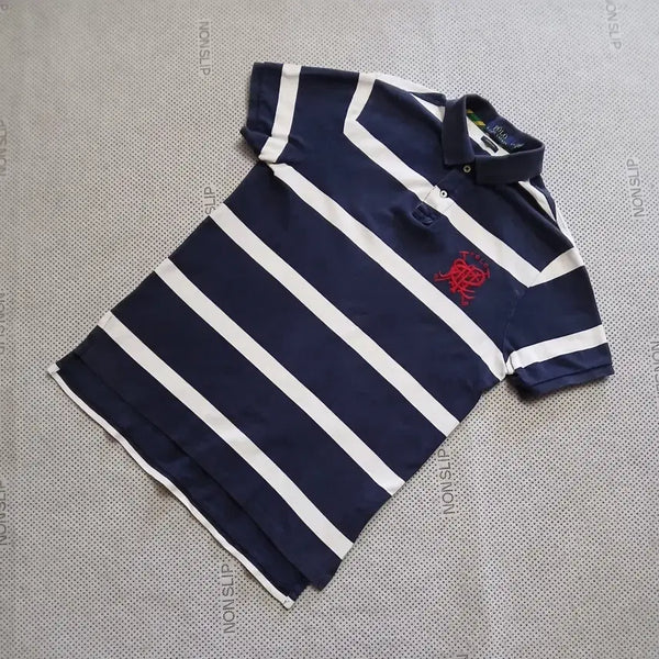[BUNJANG] Polo Ralph Lauren Striped Short Sleeve Polo Shirt Navy / 폴로 랄프로렌 스트라이프 반팔 카라티 네이비
