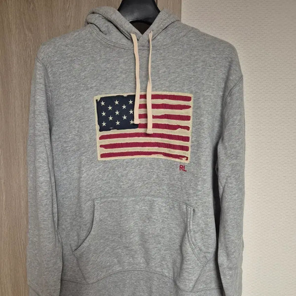 [BUNJANG] Polo Ralph Lauren USA Flag Hoodie - Grey (L) / 폴로 성조기 후드티 그레이 L