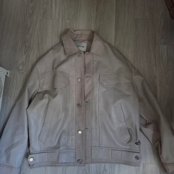 [BUNJANG] System Homme Genuine Oversized Fit Leather Beige Jacket 105 / 시스템옴므 정품 오버핏 레더 베이지 자켓 105사이즈