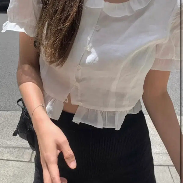 [BUNJANG] TANNAT Linen Ruffle Blouse / 타낫 린넨러플 블라우스 (택있음)