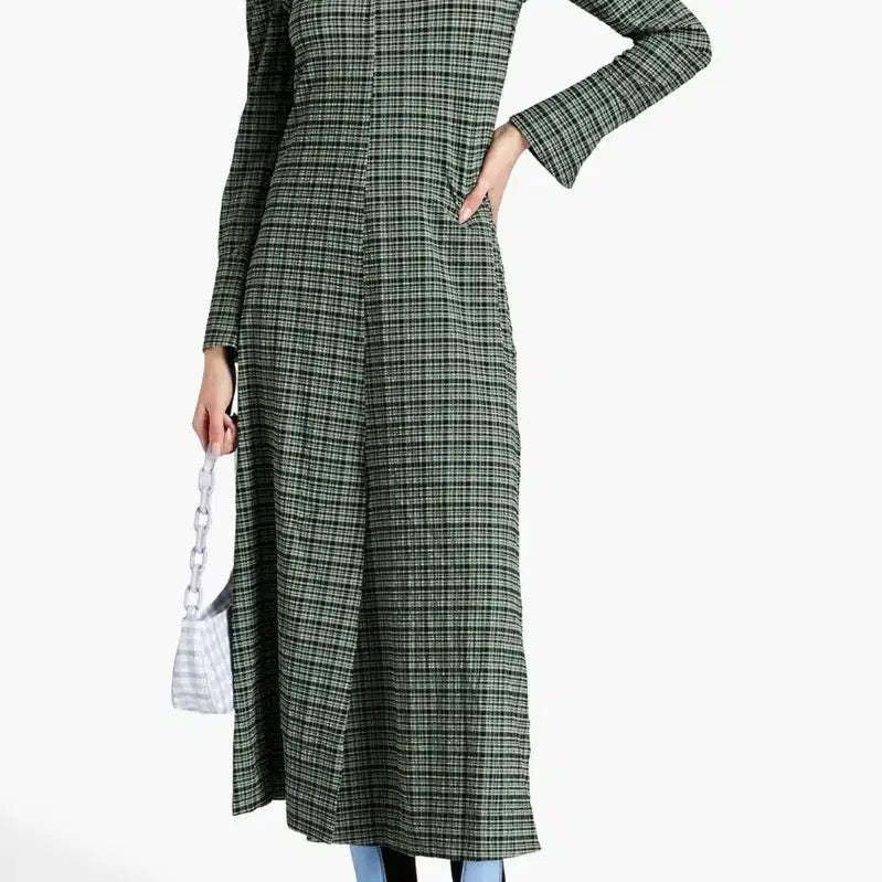 [BUNJANG] GANNI Off-the-Shoulder Check Long Dress / 가니 체크 오프숄더 롱 원피스 32