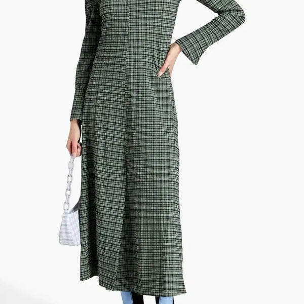 [BUNJANG] GANNI Off-the-Shoulder Check Long Dress / 가니 체크 오프숄더 롱 원피스 32