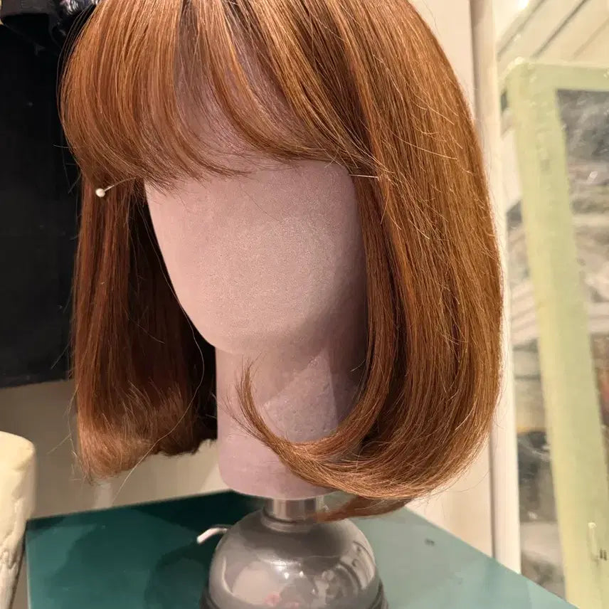 [BUNJANG] 100% Human Hair Bob Cut Wig (Brown) / 100프로 인모(브라운, 보브컷) 통가발 판매 / 검색어 항암가발 탈모
