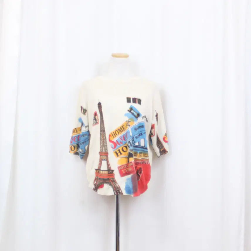 [BUNJANG] Reneevon & Mccoy Women's Feminine Ivory Short Sleeve Knit T-Shirt / [정품] 르니앤맥코이 여성 페미닌 아이보리 반팔 니트 티셔츠 (F) 상상