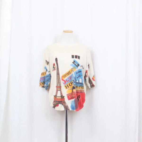 [BUNJANG] Reneevon & Mccoy Women's Feminine Ivory Short Sleeve Knit T-Shirt / [정품] 르니앤맥코이 여성 페미닌 아이보리 반팔 니트 티셔츠 (F) 상상