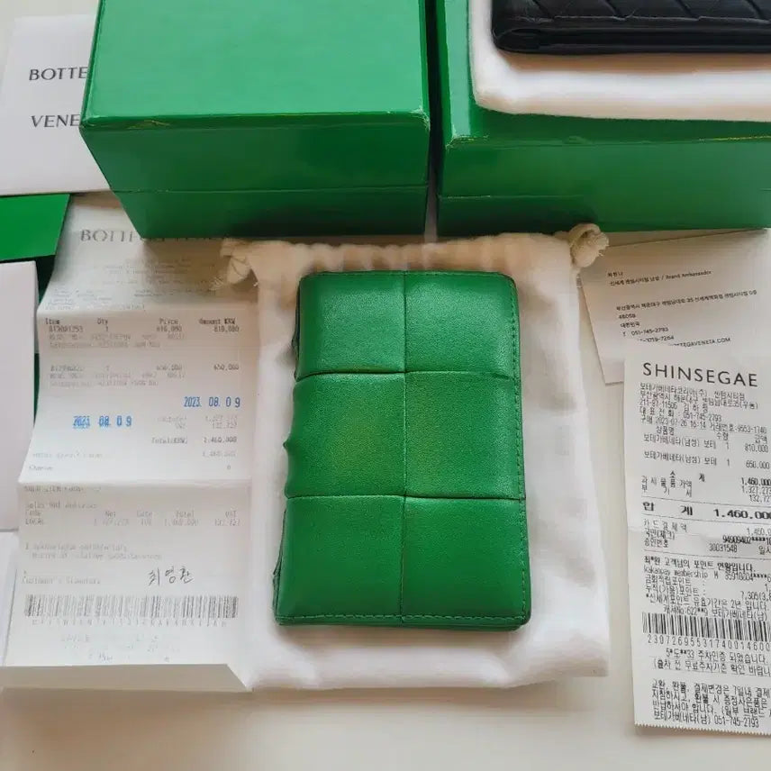[BUNJANG] Bottega Veneta Cassette Maxi Flap Organizer Green Leather Card Holder / 보테가베네타 카세트 카드지갑 그린