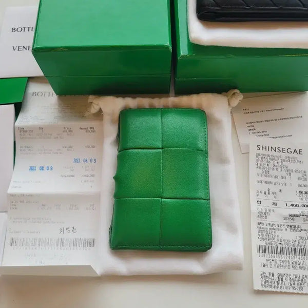 [BUNJANG] Bottega Veneta Cassette Maxi Flap Organizer Green Leather Card Holder / 보테가베네타 카세트 카드지갑 그린