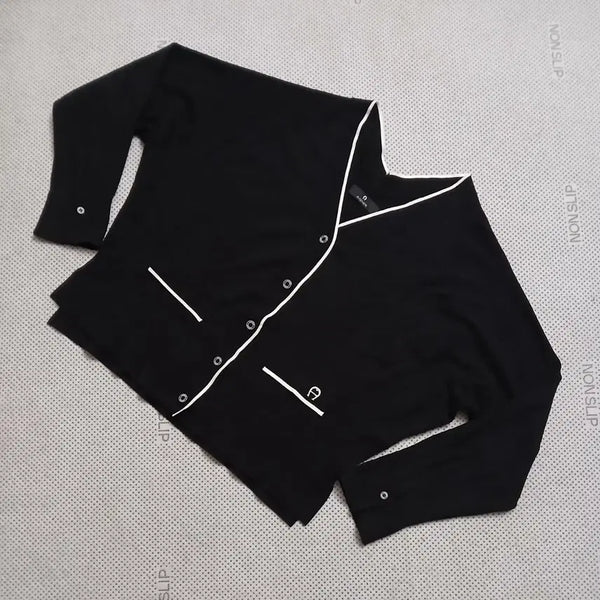 [BUNJANG] Aigner Black Cardigan White Trimming / 아이그너 블랙 가디건 화이트 트리밍
