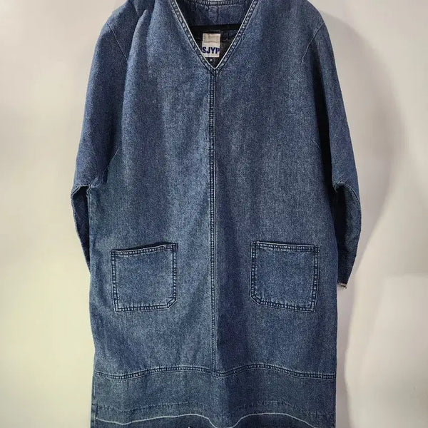 [BUNJANG] SJYP Denim Long Cardigan Dress V-Neck Fringe / [M] SJYP 에스제이와이피 데님 원피스 가디건 브이넥 로브 3.5
