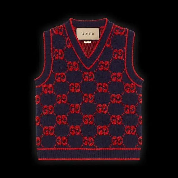 [BUNJANG] Gucci GG Pattern Knit Vest Navy/Red / 구찌 GG 패턴 니트 조끼 네이비/레드