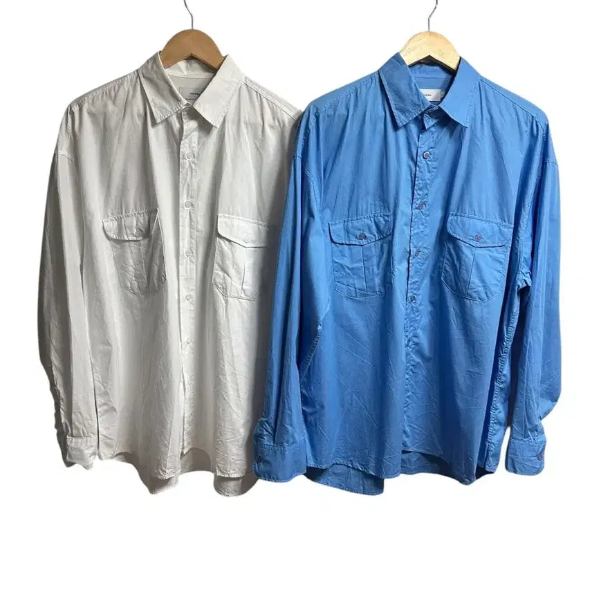 [BUNJANG] Maiden Oversized Two-Pocket Paper Cotton Long-Sleeve Shirt Set / 메이든 오버핏 투포켓 페이퍼코튼 긴팔셔츠 2장 일괄 freesize