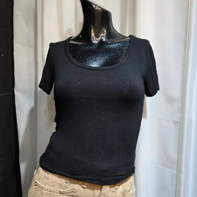 [BUNJANG] Short Sleeve Black T-Shirt / 쇼트 부들 블랙 반팔