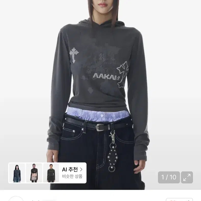 [BUNJANG] Acam Studded Cross Hoodie Long Sleeve Dark Grey Size 1 / 1회 착용) 아캄 스터디드 크로스 후디 롱슬리브 다크그레이 1사이즈 판매