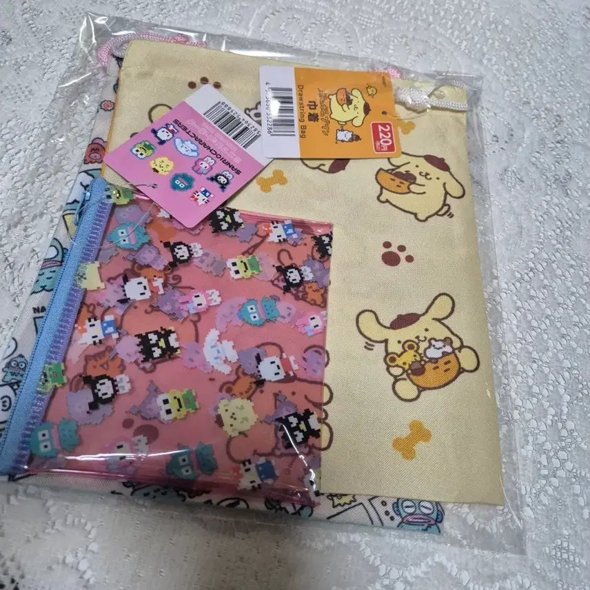[BUNJANG] Sanrio Hangyodon & Pompompurin Double-Sided Pouches Bundle Set / 새상품)산리오 한교동 , 폼폼푸린 양면 조이개 파우치,픽셀 파우치 일괄