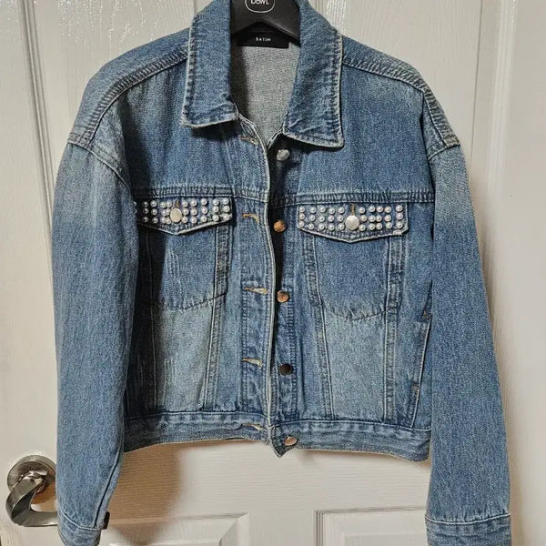 [BUNJANG] Shatin Pearl Embellished Denim Jacket / 샤틴 청자켓 데님자켓(새상품)