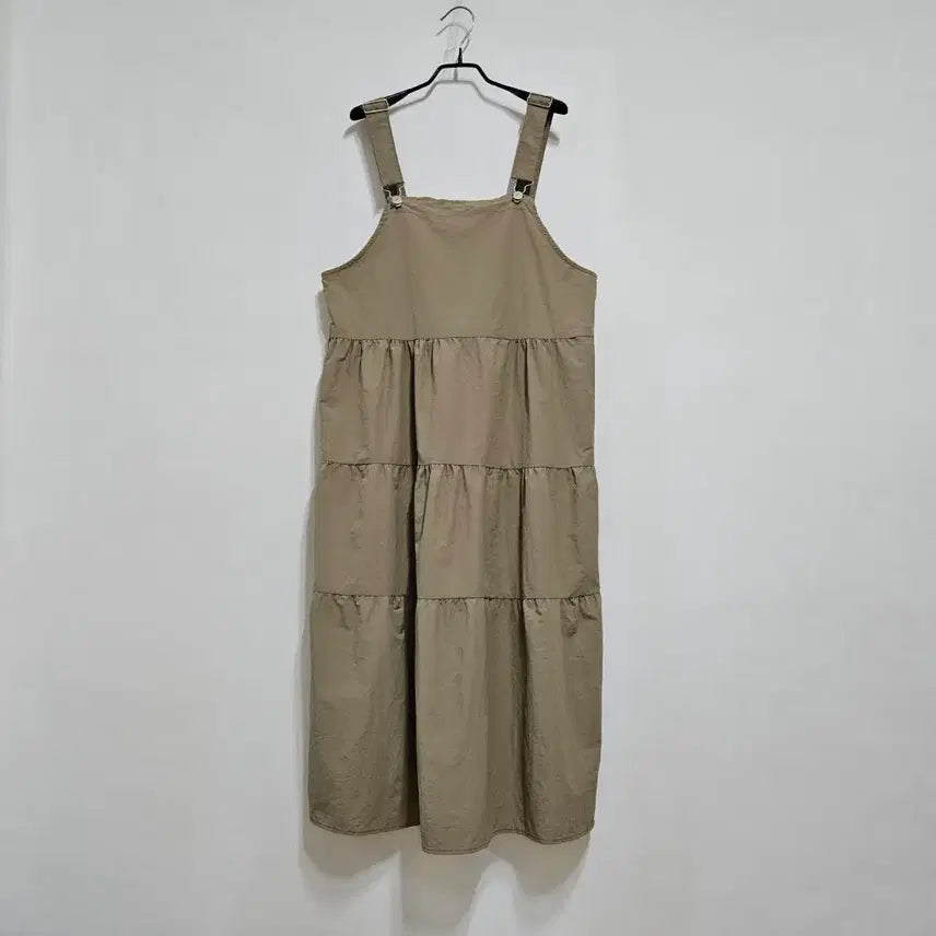 [BUNJANG] Khaki Beige Linen Strap Long Dress / 멜빵 바스락 롱원피스