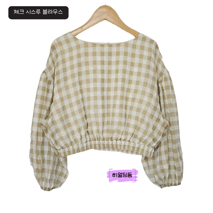 [BUNJANG] Check See-Through Crop Blouse T-Shirt / 딩동 :) 여름세일/S/체크 시스루 크롭 블라우스/티셔츠13