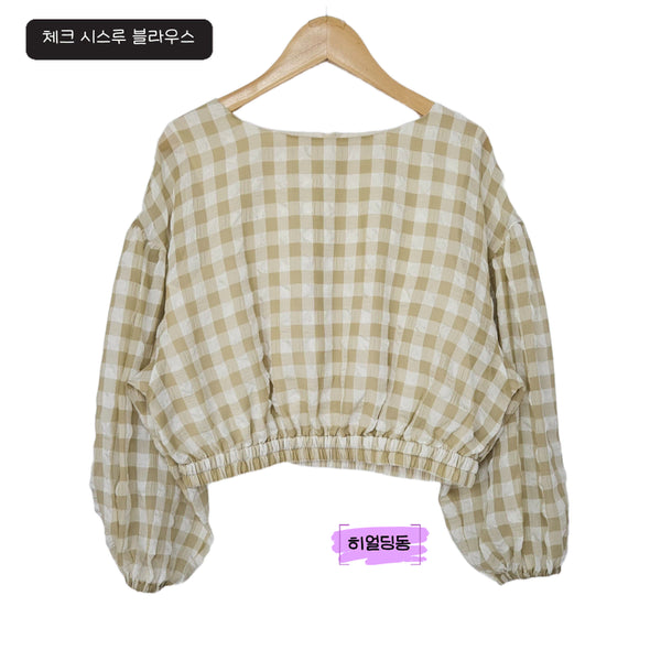 [BUNJANG] Check See-Through Crop Blouse T-Shirt / 딩동 :) 여름세일/S/체크 시스루 크롭 블라우스/티셔츠13