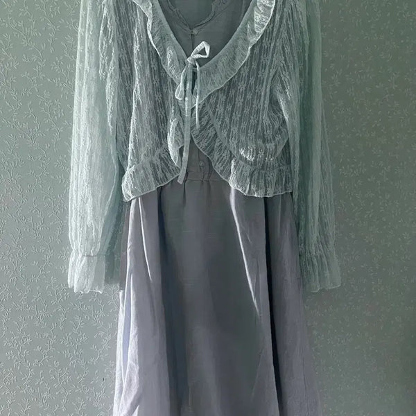 [BUNJANG] Vintage Blue Cardigan and Sleeveless Dress Set / 빈티지 원피스 가디건 푸른색상