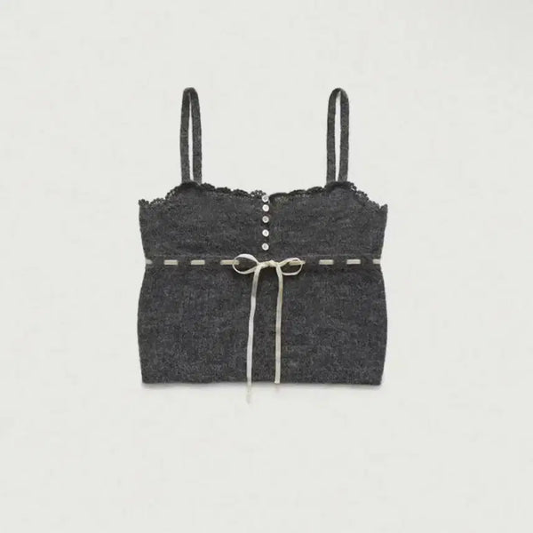 [BUNJANG] TheBarnet Plery Lace Knit Sleeveless Top Charcoal / 더바넷 Plery Lace 니트 슬리브리스 탑 차콜