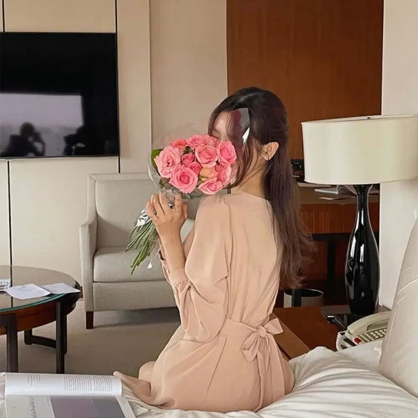 [BUNJANG] From The Day One ROTZ Wrap Mini Dress Pink Beige / 프롬데이원 로츠 랩 미니 원피스 핑크베이지 free