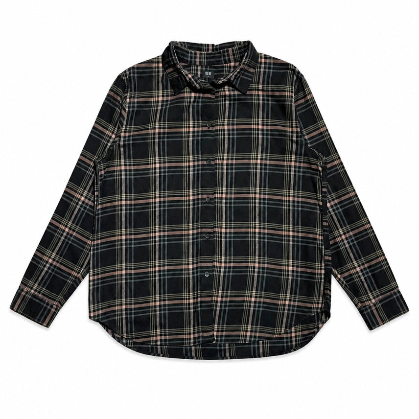[BUNJANG] Uniqlo Navy Plaid Flannel Shirt (M) / JPN 일본 빈티지 y2k 모리걸 유니클로 네이비 플란넬 체크 셔츠 M