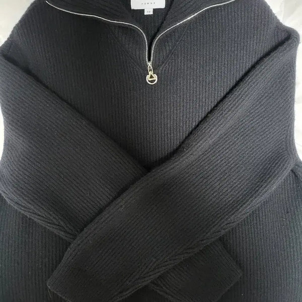 [BUNJANG] Solid Homme Black Collar Half-Zip Knit / 솔리드옴므 블랙 카라 반집업 니트