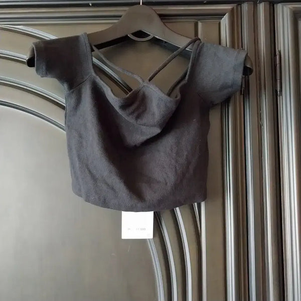 [BUNJANG] Black Strap Crop T-Shirt / 블랙 끈 나시 크롭 반팔티