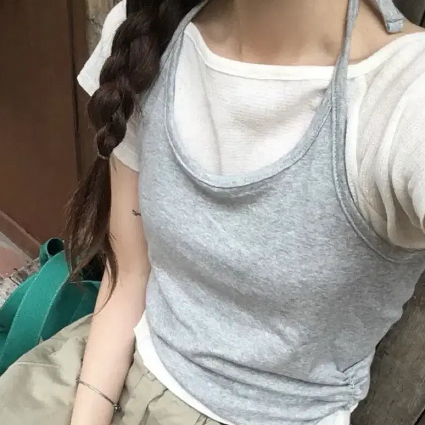 [BUNJANG] Halter Shirring Sleeveless Top / 홀터셔링 나시