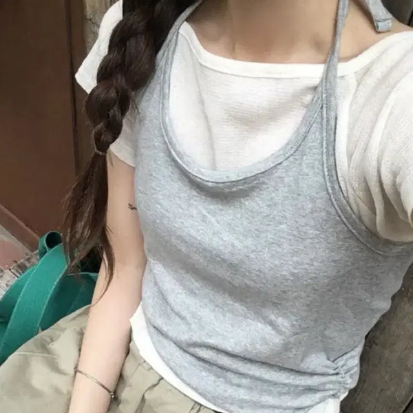 [BUNJANG] Halter Shirring Sleeveless Top / 홀터셔링 나시
