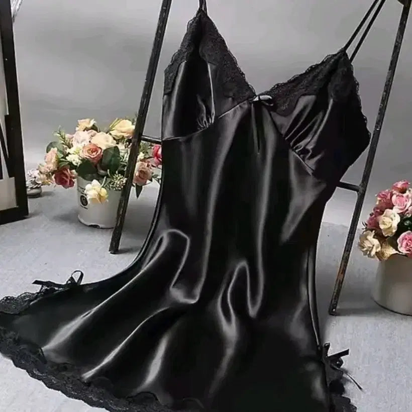 [BUNJANG] Black Lace Satin Slip Pajama Dress / 블랙 레이스 슬립 새틴 잠옷 원피스  3개