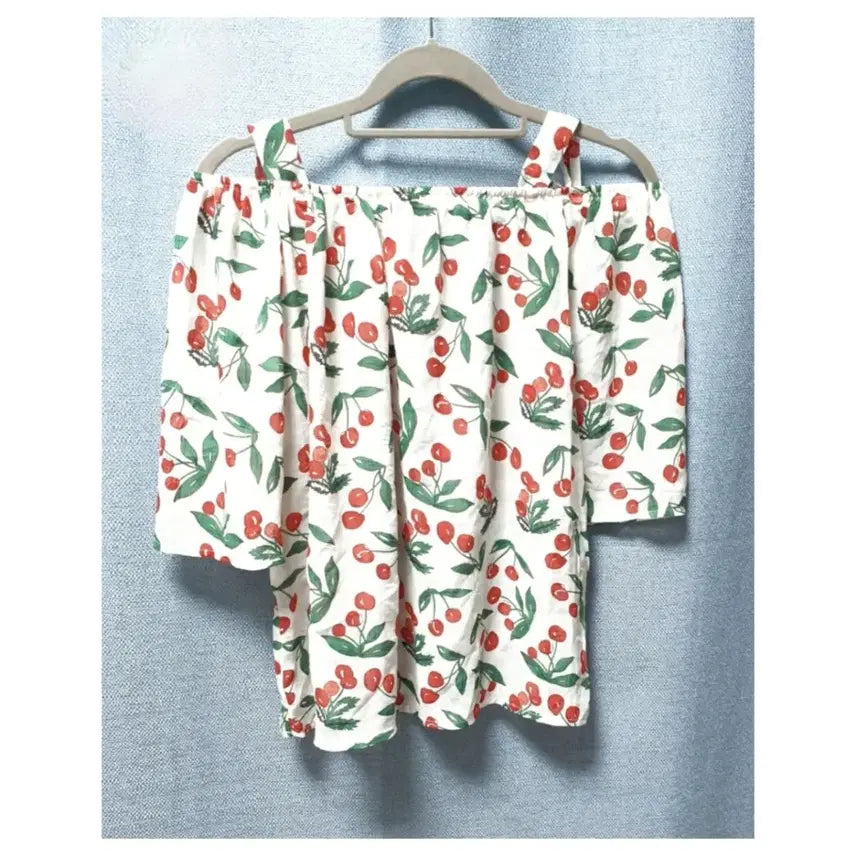 [BUNJANG] Cherry Off-Shoulder Blouse / 체리 오프숄더 블라우스