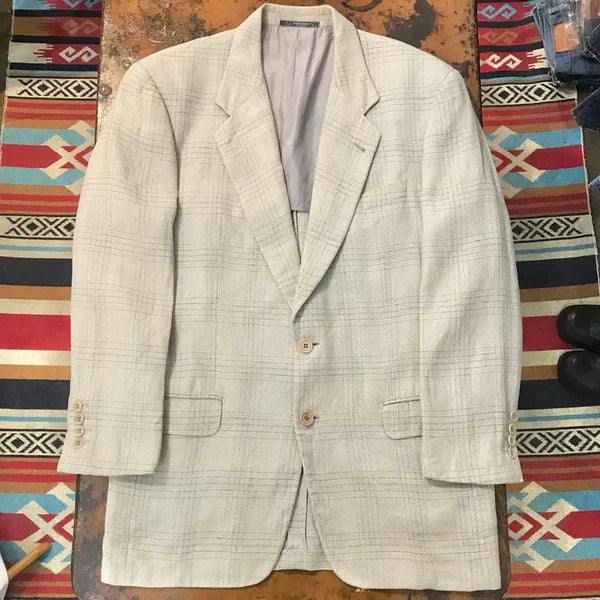 [BUNJANG] Valentino Couture 90s Beige Check Linen Blend Blazer Jacket (Men's 105) / 90s 발렌티노 꾸뛰르 베이지 체크 린넨 블레이저 자켓 남성 105