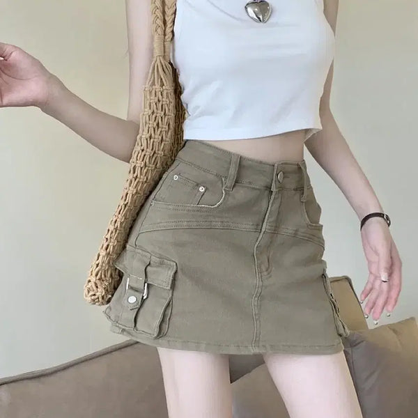 [BUNJANG] Khaki Mini Cargo Skirt / 카키색 미니 카고 스커트