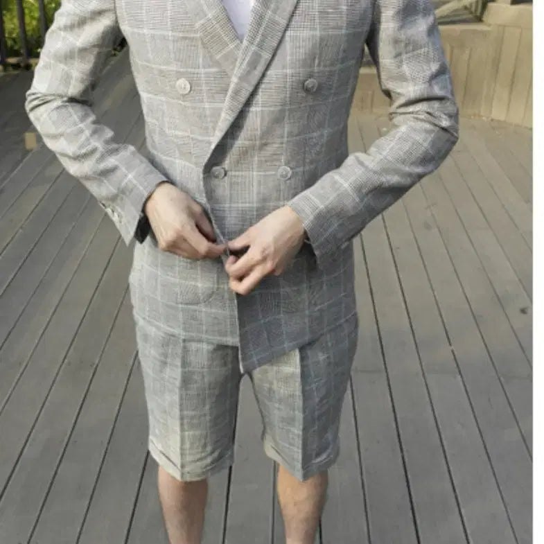 [BUNJANG] Arena Homme Linen Glen Check Double Jacket Set / 아레나옴므 린넨 글렌체크 더블자켓 세트 100-31