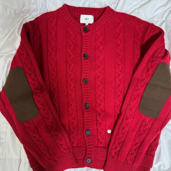 [BUNJANG] EA Elbow Patch Cardigan Red / [M] 이에이 엘보우 패치 가디건 레드