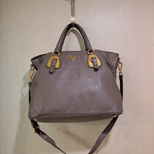 [BUNJANG] Prada Leather Tote Bag Shoulder Bag Grey / 프라다 가죽 토트백 숄더백 그레이정품