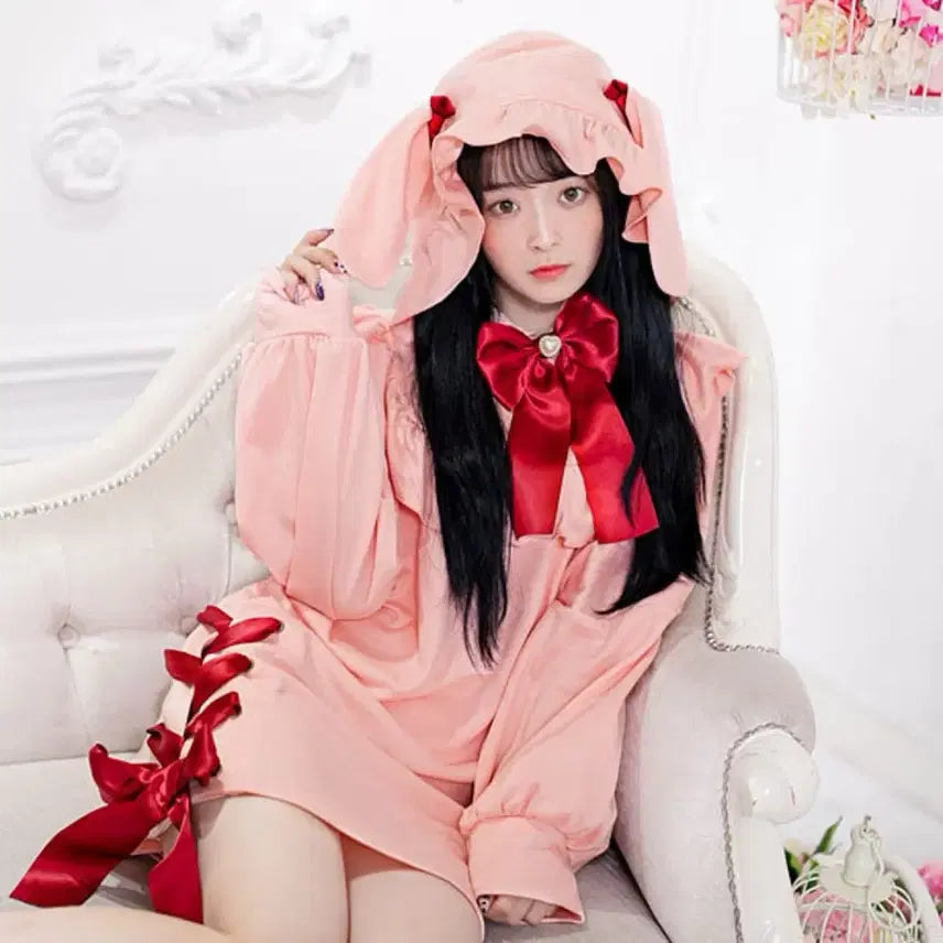 [BUNJANG] DearMyLove Usamimi Pink Hoodie Dress / 일브) 디어마이러브 우사미미 핑크 후드