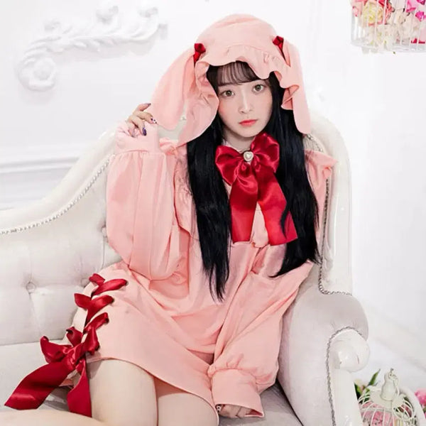 [BUNJANG] DearMyLove Usamimi Pink Hoodie Dress / 일브) 디어마이러브 우사미미 핑크 후드