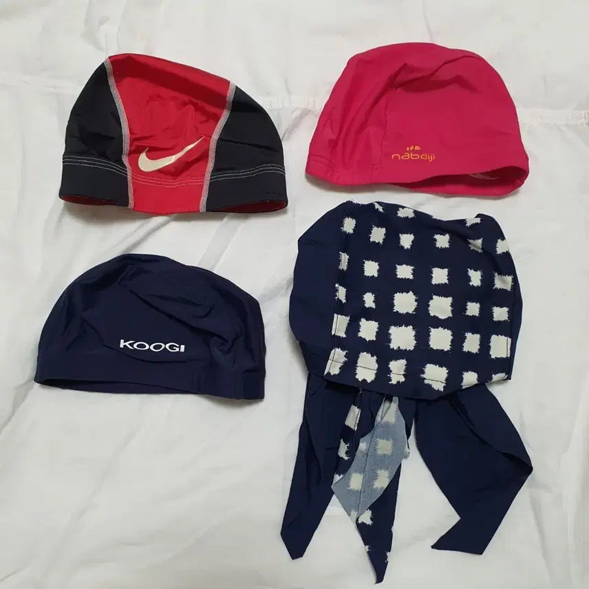 [BUNJANG] Nike, Koogi, Nabaiji, Hooded Swim Caps - Set of 4 / 수영모 (나이키, 쿠기, 나바이지, 두건형) 수영모자 수모