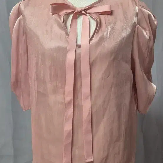[BUNJANG] YELL OMOI Pink Satin Ribbon Blouse - Size M / YELL OMOI 핑크 새틴 리본 블라우스 M