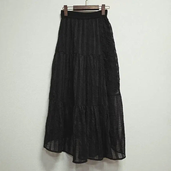 [BUNJANG] SYSTEM Black Tiered Asymmetrical Long Skirt / 시스템 블랙 캉캉 롱 언발란싱 스커트