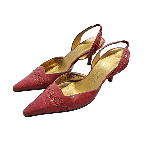 [BUNJANG] Salvatore Ferragamo Red Patent Leather Women's Slingback Heels Size 7 / [7]페라가모 레드 페이던트 여성 슬링백