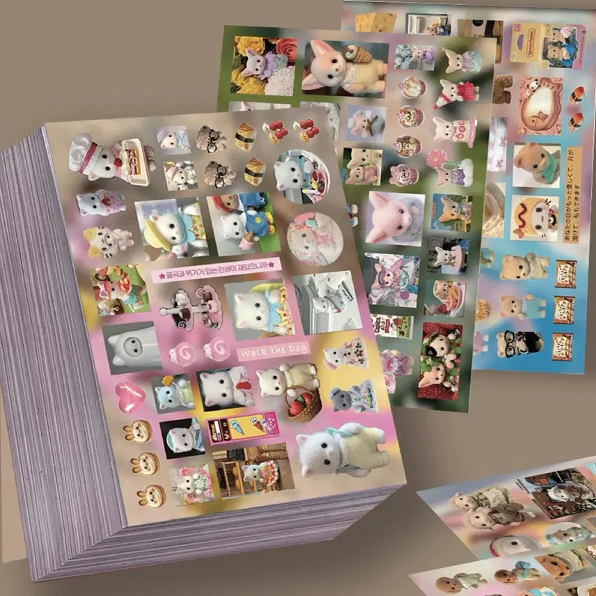 [BUNJANG] Sylvanian Families Dog Character Seal Sticker Set (8 Sheets) / 8장 실바니안 B 씰스티커 세트 강아지 캐릭터 다꾸 다이어리 꾸미기