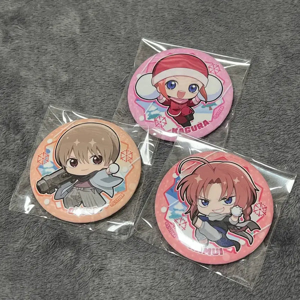 [BUNJANG] Gintama Snowball Fight Can Badge Set (Sogo, Kagura, Kamui) / 은혼 눈싸움 캔뱃지 소고 카구라 카무이 일괄